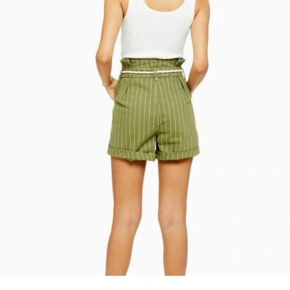 Topshop Green Stripe Paperbag High Waist Shorts high rise 4 new - Picture 6 of 13
